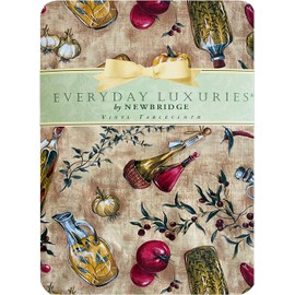 Newbridge Oil and Vinegar Tuscany Print Vinyl Flannel Backed Tablecloth, Olive Oil Bottle Indoor/Outdoor Waterproof Tablecloth, Barbeque, Patio and Kitchen Dining, 70" Zippered Umbrella Round