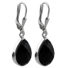 I-be, 394424 k KB Black Onyx Gemstone Drop Earrings Faceted 925 Silver Length 3 cm in Gift Box, Sterling Silver, Onyx