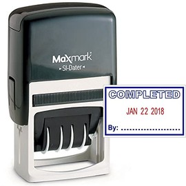 MaxMark Office Date Stamp with Completed Self Inking Date Stamp - Blue/RED Ink