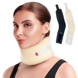 Azmec Universal Narrow Neck Brace Support - Soft Foam Cervical Collar - Adjustable Velcro Strap For Neck Sprain Relieves Pain and Pressure Stabilizes Vertebrae For Men or Woman (2" inch Beige)
