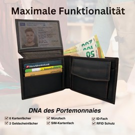 ZAZANI Classic Men's Wallet with Coin Compartment - Multifunctional Slim Wallet - Men's Leather Wallet with RFID Protection - Bifold Wallet - Antique Leather Wallet, black, Classic