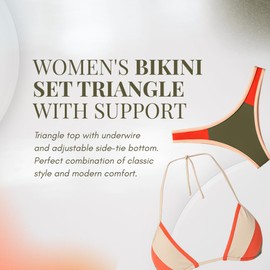 Glendy Beachwear Womens Bikini Set BI 182-27 Triangle Top Side Tie Bottom Removable Padding Underwire XS to L (US, Alpha, One Size, Small, Regular, Regular, Patterned 2)