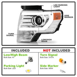 ACANII - For 2009 2010 2011 2012 2013 2014 Ford F150 LED Tube Projector Headlights Driver + Passenger Side