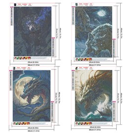 DCIDBEI 4 Pack Diamond Painting Animals 30 x 40 cm 5D Wolf Diamond Painting by Numbers Dragon Dragon Craft Adult Embroidery Pictures Cross Stitch Mosaic