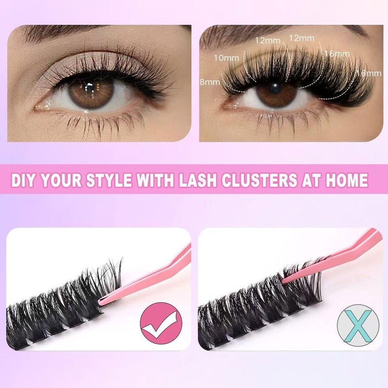 Individual Eyelashes Cluster Lashes Kit 80D+100D+120D Wispy Cluster Lashes D