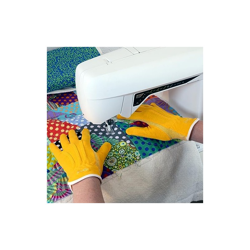 Dritz Machine Grip, Yellow, Large, 1 Pair Quilting Gloves, 2