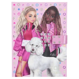 Depesche TOPModel 11896 Secret Code Diary Bling in Pink with Poodle and Model Print and Icon Pattern in the Background, Booklet with 80 Pages, Sound and Number Code for Safe Thoughts