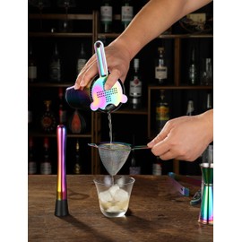 Cocktail Shaker Set - 13-Piece Bar Accessories Kit w/Weighted Boston Shaker, Strainer, Jigger, Muddler,Mixing Spoon and More - Home Bartending Tools, Accessories for Bartender, Rainbow