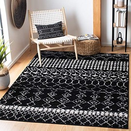 SAFAVIEH Tulum Collection Accent Rug - 4' x 6', Black & Ivory, Moroccan Boho Distressed Design, Non-Shedding & Easy Care, Ideal for High Traffic Areas in Entryway, Living Room, Bedroom (TUL229Z)