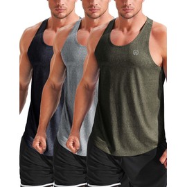 NELEUS Men's Workout Running Tank Top Sleeveless Gym Athletic Shirts Pack of 3,5081 Dark Grey/Light Grey/Olive Green,2XL