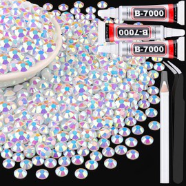 3000Pcs 5mm Resin Jelly Rhinestones with 3Pcs 10ml B7000 Jewelry Glue for Crafting, White AB Flatback Gems, Bedazzling Crystal Bulk for DIY Crafts Clothing Tumblers Shoes Nail Art Fabric
