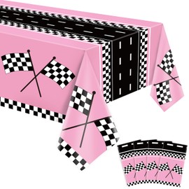 FVEOCR 4 Sheets Racing Car Tablecloths Racetrack Table Covers Car Birthday Party Supplies Racing Decorations 50s Party Tablecloth Checkered Rectangular Table Cloth of 51X84IN