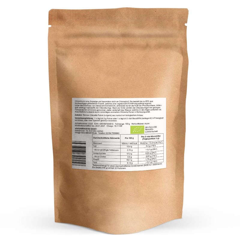 Organic Chlorella Powder - 100 g - Green Algae, Freshwater