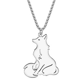 YINYA Stainless Steel Cute Arctic Fox Necklace Pendant 18K Gold Fashion Animals Jewelry for Women Fox Lovers Charms Gifts (Silver Plated)