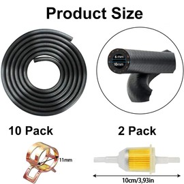 1/4 Inch Fuel Hose Kit, 2 m Diameter 6 mm Fuel Hose, 2 Fuel Filters, with 10 Hose Clamps, for Cars, Motorcycles