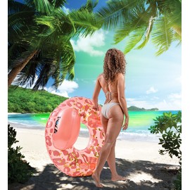 POZA Inflatable Luxury Tubes with Back Rest - Rose Gold, Gold, Silver Sparkle Confetti Filled Luxurious Lounger, Thick Pool Float Tubes, Built in Phone and Cup Holder with Handles, 42 Inch, Pack of 3