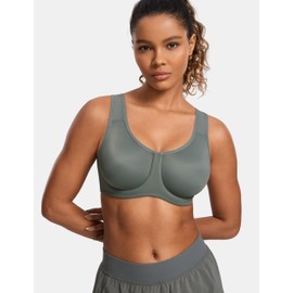 SYROKAN Women's Max Control Underwire Sports Bra High Impact Plus Size with Adjustable Straps Grey Sage 38C