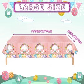 2Pcs Easter Table Cloth,137*274cm Easter Party Table Cover,Colorful Bunny Eggs Easter Party Tableware Decor Waterproof Plastic Table Covers for Easter Kids Adult Party Supplies Table Decoration