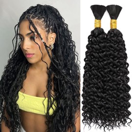 200G Curly Braiding Hair 18 Inch 2 Bundles Water Wave Crochet Hair for Women Natural Black Deep Wave Braiding Hair for Boho Braids Micro Twist No Weft Wet and Wavy Braiding Hair Extensions