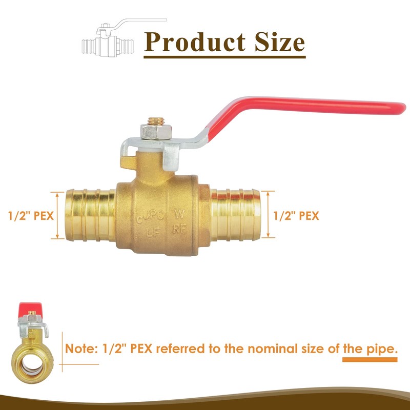JUWO 1/2" Pex Shut off Valve, 2 Pack Brass 1/2"