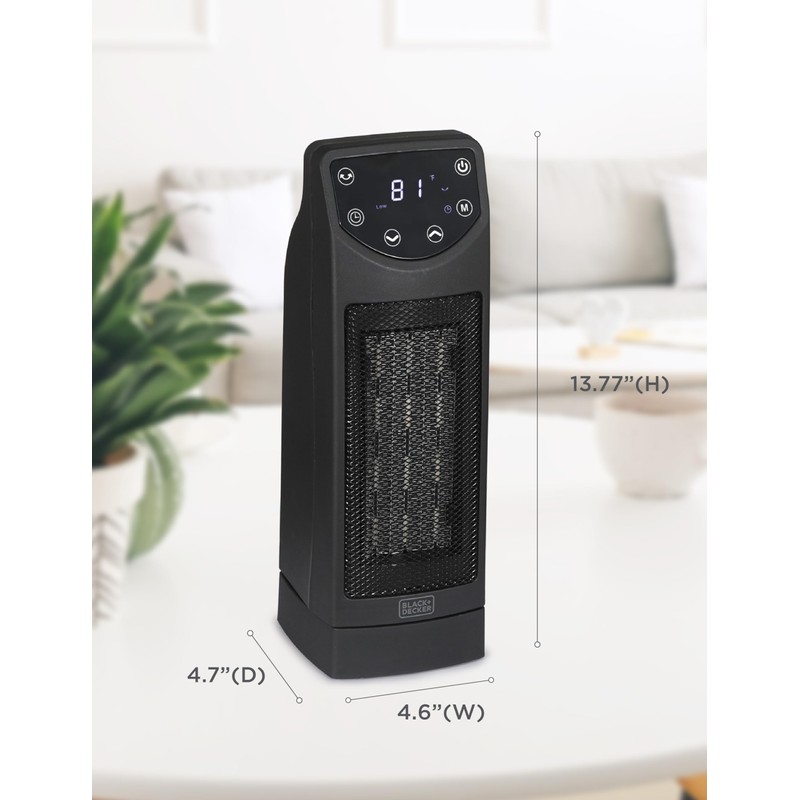 BLACK+DECKER Oscillating Ceramic Desktop Heater with Remote with Adjustable Thermostat,