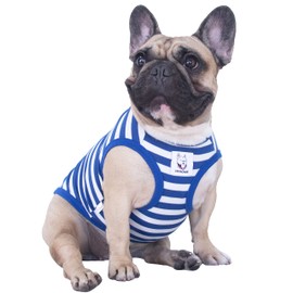 iChoue English Bulldog Striped T Shirts Clothes for Medium Dogs Vest Tank Tops Puppy Large French Frenchie Pug Boston Terrier Pitbull White Blue Strips - XL