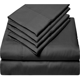 6 Piece Sheet Set 100% Giza Egyptian Cotton Sheets, Giza-Bed Sheet-Pillow, 1000-TC Long-Staple-Cotton, Sateen Weave Soft Silky Feel, Fits Mattress Upto 18" Deep Pocket- (Queen-Dark Grey)
