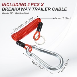 PATIKIL 4 ft Breakaway Trailer Cable,2 Pcs Trailer Brake Away Cable Safety Cable Straps Spring Towing Coiled Wire with Clip for RV Trailer Emergency Breakaway Switch Red