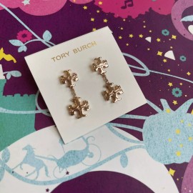 TORY BURCH KIRA LINEAR DOUBLE LOGO DROP Earrings Rose Gold - Mother’s Day Gift