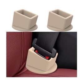 HZEL Car Seat Belt Buckle Holder, 2PCS Silicone Easy Access Vehicle Seatbelt Booster, Automotive Seat Strap Fixer Accessories to Make Buckle Upright Positioning, Universal for Most Cars (Beige White)