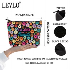 LEVLO Funny Donuts Cosmetic Makeup Bag Donut Lover Gift I'm Just Here for The Donuts Zipper Pouch Bag Donut Food Merch, I'm Just Donuts Black