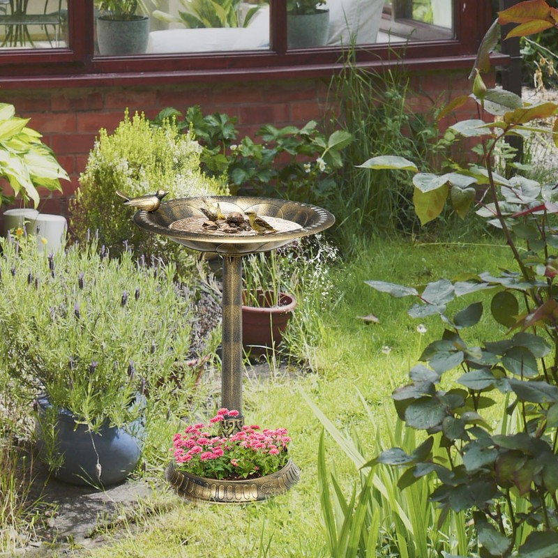 Vintage Style Bird Bath with Flower Planter & Feeder