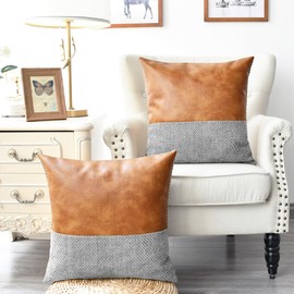 CaliTime Throw Pillow Covers Pack of 2 Soft Faux Leather Solid Dyed Cross Chenille Cushion Cases for Couch Sofa Home Decoration 18 X 18 Inches Grey