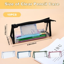 RETON 10 PCS Clear Pencil Case for Exams, Waterproof PVC See Through Pencil Case with Zipper, Clear Plastic Pen Pouch Multipack, Multifunctional Stationery Organizer for Women Kids Student