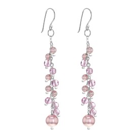 Tuscany Silver Women's Sterling Silver Pink Pearl and Crystal 10 x 69 mm Drop Earrings