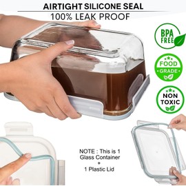 Razab 3300 ml / 112 oz Large Glass Food Storage Containers with Lids, Airtight, Leakproof, BPA Free - Ideal for Meal Prep, Store Leftover & Lunch, Baking Casserole - Freezer, Microwave & Oven Safe