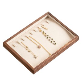 MIGAKU HOME 9 Grid Black Walnut Wood Jewelry Tray with Velvet Lining, Stackable Jewelry Organizer for Necklace, Bracelet & Pendant Storage, Premium Elegant Jewelry Drawer Organizer for Women