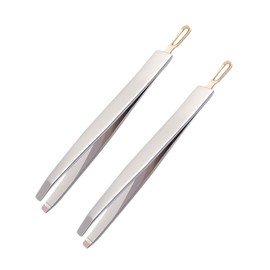 Healeved 2pcs Stainless Steel Eyebrow Tweezers Set Clamps Angled Eyebrow Grooming Tools