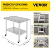 VEVOR Stainless Steel Work Table 36x24 Inch with 4 Wheels,