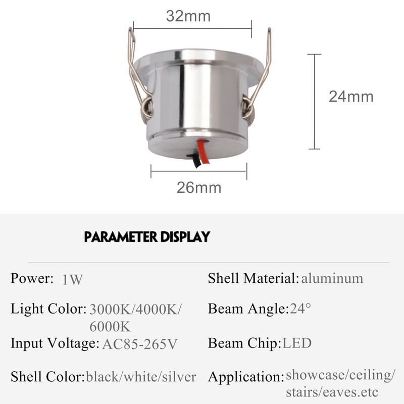 Scpopfer 2Pack 1W Mini Spotlights Recessed Ceiling Showcase Display Under-Cabinet