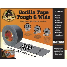 Gorilla Tough & Wide Duct Tape, 2.88" x 30 yd, Silver, (Pack of 4)