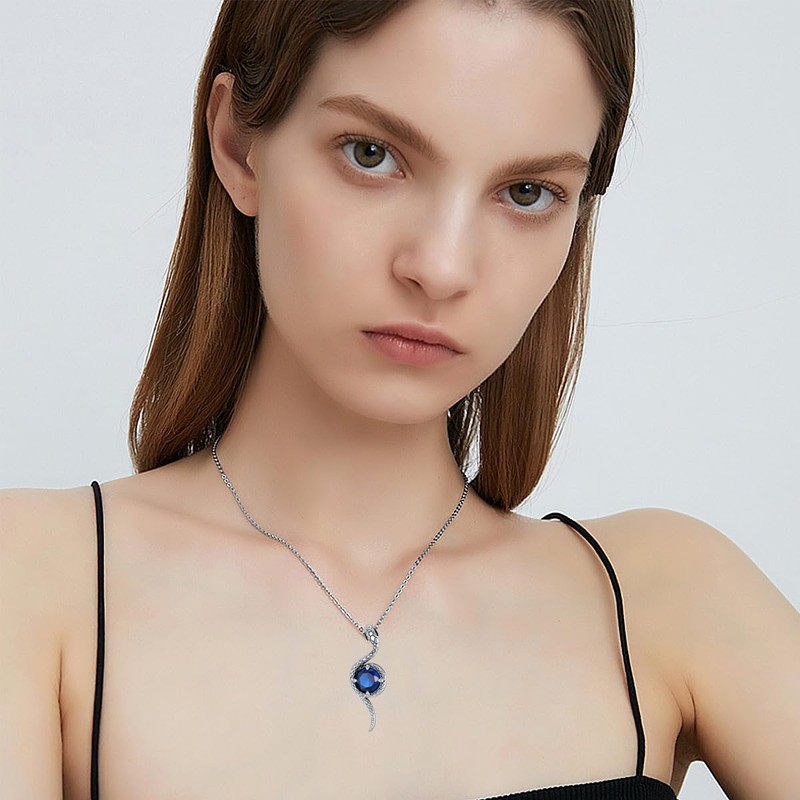 LONAGO Snake Necklace Created Sapphire Birthstone Snake Pendant Necklace Jewelry
