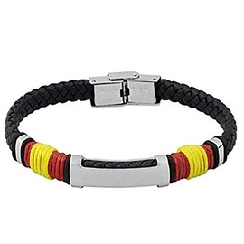 Rhodiniertes Edelstahlarmband Soul Albero Kollektion 21 cm. Geflochtenes Kunstlederblatt mit spanischer Flagge – anpassbar – AUFNAHME IM PREIS INBEGRIFFEN