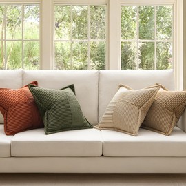 MIULEE Rust-Olive Green Throw Pillow Covers 20x20 Inch 4 Packs Soft Boho Color-Clash Farmhouse Pillow Cases Accent Modern Cushion Cases for Couch Sofa Bed Corduroy Patchwork Home Decor