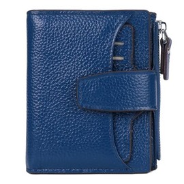Cartera de piel con bloqueo RFID para mujer, pequeña y compacta con doble cremallera, con ventana de identificación, Azul Lichee, Talla unica