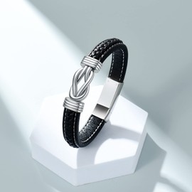 shajwo Cremation Urn Bracelet for Ashes Jewelry for Women Men Infinity Memorial Keepsake Cuff Bangle Leather Bracelet,Silver 22cm