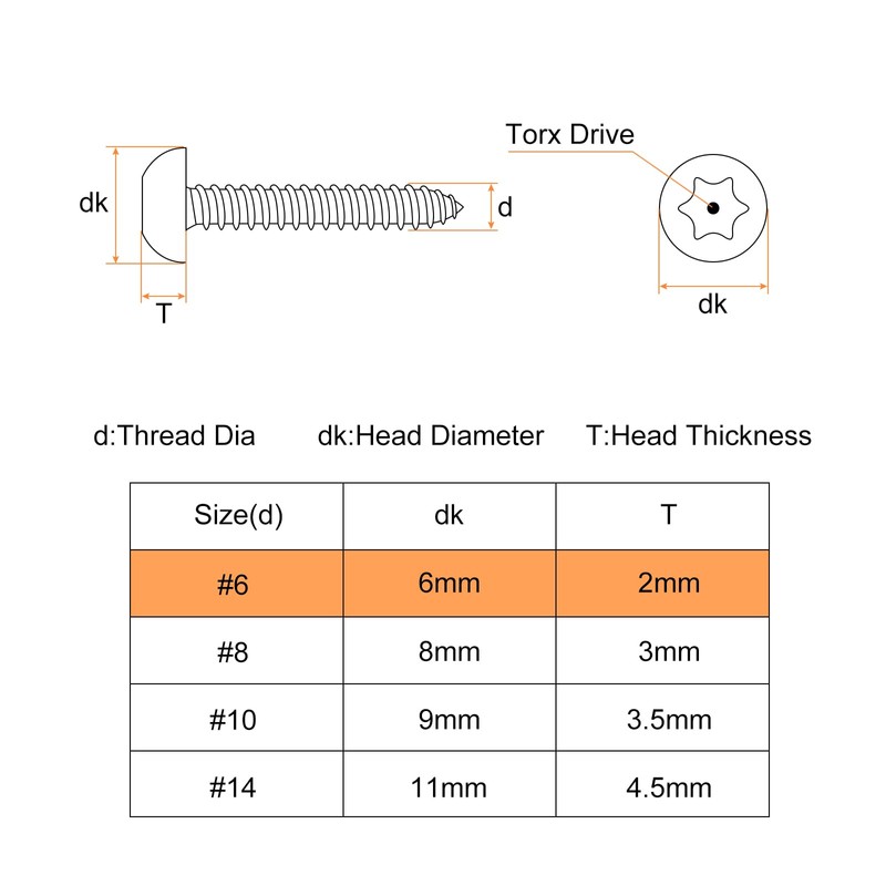 sourcing map #6 x 1/2" Torx Security Screws, 20pcs Button