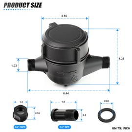 MEANLIN MEASURE Plastic 1/2" NPT Couplings Water Meter Gallon Cold Water Meter for Garden or Home, 15MM Measuring in Cubic Meter, Single-Jet Horizontal Install