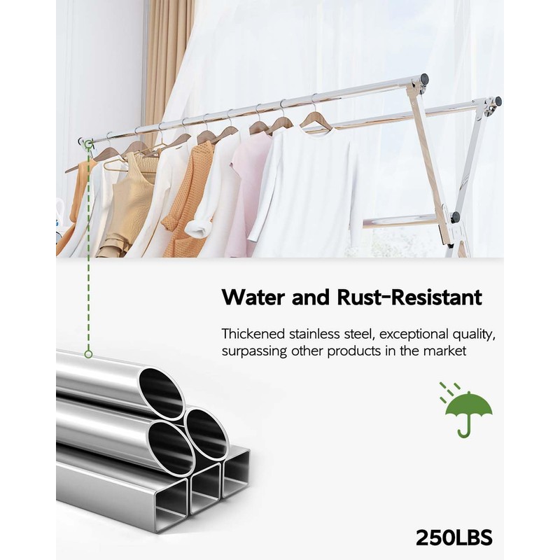 Vikaqi Clothes Drying Rack 95 Inches Folding Outdoor Indoor, Drying