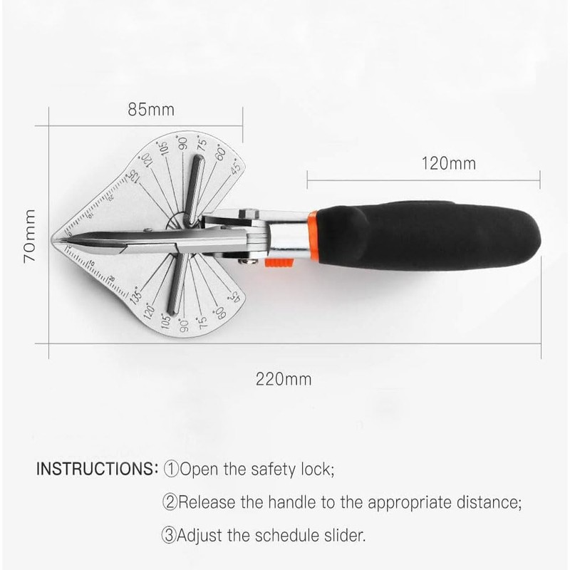 Multi Angle Miter Shears, Heavy Duty Adjustable 45°-135° Trim Cutter